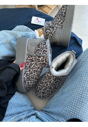 UGG MİNİ PLATFORM LEOPAR GRİ