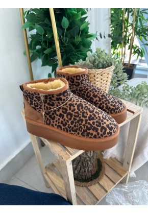 UGG MİNİ PLATFORM LEOPAR TABA