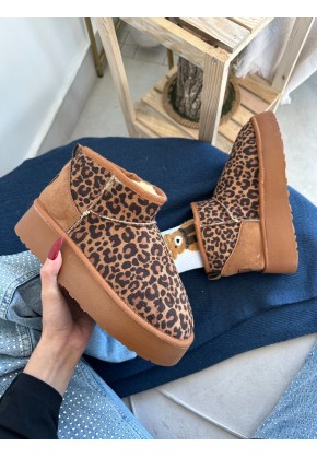 UGG MİNİ PLATFORM LEOPAR TABA