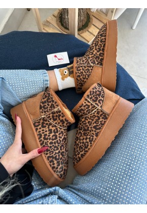 UGG MİNİ PLATFORM LEOPAR TABA