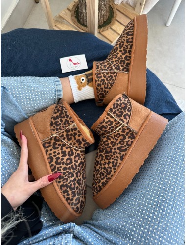 UGG MİNİ PLATFORM LEOPAR TABA