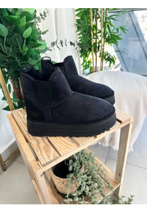 UGG LASTİKLİ KALIN TABAN SİYAH  