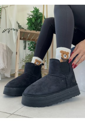 UGG LASTİKLİ KALIN TABAN SİYAH  