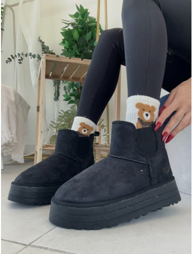 UGG LASTİKLİ KALIN TABAN SİYAH  